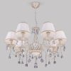 Подвесная люстра с хрусталем и абажурами 3637/7 белый с золотом / прозрачный хрусталь