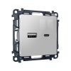 MA411010 Комплект механизма розетки ALFA Серебро глянец 2USB A+C 20W (быстрая зарядка) QUANT (AP4110, VM177)