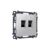 MA412110 Комплект механизма компьютерной двойной розетки RJ-45 (8P8C) CAT6 с автоматической защитной шторкой ALFA Серебро глянец QUANT (AP4121, VM189)