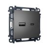 MA661010 Комплект механизма розетки ALFA Антрацит серый 2USB A+C 20W (быстрая зарядка) QUANT (AP6610, VM177)