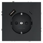 Розетка встраиваемая VOLTUM S70 с заземлением и защитными шторками, 16А, с USB, A+С, (графит)