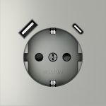Розетка встраиваемая VOLTUM S70 с заземлением и защитными шторками, 16А, с USB, A+С, (сталь)