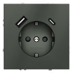 Розетка встраиваемая VOLTUM S70 с заземлением и защитными шторками, 16А, с USB, A+С, (титан)