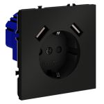 Розетка встраиваемая VOLTUM S70 с заземлением и защитными шторками, 16А, с USB, A+A, (черный матовый