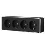 Розетка четверная с заземлением и шторками Gallant черный/хром W5072258