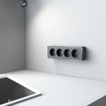 Розетка четверная с заземлением и шторками Gallant черный/хром W5072258