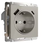 Розетка с заземлением, шторками и USB тип A+C (дымчатый) W1271704