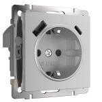 W1171706/ Розетка с заземлением, шторками и USB тип A+C (серебряный) W1171706