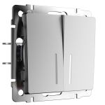 Выключатель двухклавишный проходной с подсветкой серебряный матовый W1122165