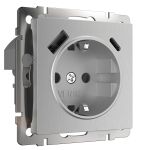 Розетка с заземлением, шторками и USB тип A+C (серебряный рифленый) W1171709