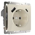 Розетка с заземлением, шторками и USB тип A+C (слоновая кость) W1171703