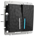 Выключатель двухклавишный проходной с подсветкой (Hammar черный) W1222108