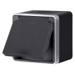 Розетка влагозащ. с зазем. с защит. крышкой и шторками Gallant черный с серебром W5071234 W5071234