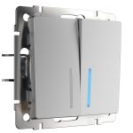 W1122106/ Выключатель двухклавишный проходной с подсветкой (серебряный) W1122106