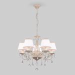 Люстра с тканевыми абажурами и хрустальными подвесками 10054/5 белый с золотом