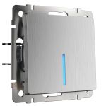 W1110109/ Выключатель одноклавишный с подсветкой (cеребряный рифленый) W1110109