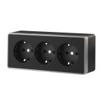 W5073134/ Розетка тройная с заземлением и шторками Gallant (черный с серебром) W5073134