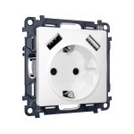 MA109010 Комплект механизма электрической розетки ALFA Белый глянец 2USB A+A 18W (быстрая зарядка) с/з QUANT (AP1090, VM155)