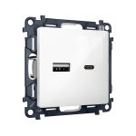 MA111010 Комплект механизма розетки ALFA Белый глянец 2USB A+C 20W (быстрая зарядка) QUANT