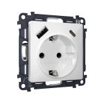 MA130010 Комплект механизма электрической розетки ALFA Белый матовый 2USB A+C 20W (быстрая зарядка) с/з QUANT (AP1300, VM160)