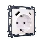 MA210010 Комплект механизма электрической розетки ALFA Жемчуг 2USB A+C 20W (быстрая зарядка) с/з QUANT (AP2100, VM160)