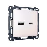 MA211010 Комплект механизма розетки ALFA Жемчуг 2USB A+C 20W (быстрая зарядка) QUANT (AP2110, VM177)