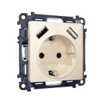 MA309010 Комплект механизма электрической розетки ALFA Бежевый глянец 2USB A+A 18W (быстрая зарядка) с/з QUANT (AP3090, VM155)