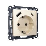 MA310010 Комплект механизма электрической розетки ALFA Бежевый глянец 2USB A+C 20W (быстрая зарядка) с/з QUANT (AP3100, VM160)