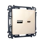 MA311010 Комплект механизма розетки ALFA Бежевый глянец 2USB A+C 20W (быстрая зарядка) QUANT (AP3100, VM177)