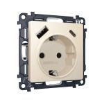 MA330010 Комплект механизма электрической розетки ALFA Бежевый матовый 2USB A+C 20W (быстрая зарядка) с/з QUANT (AP3300, VM160)