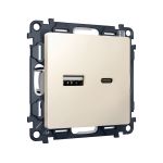 MA331010 Комплект механизма розетки ALFA Бежевый матовый 2USB A+C 20W (быстрая зарядка) QUANT (AP3310, VM177)