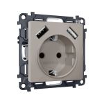 MA369010 Комплект механизма электрической розетки ALFA Серо-бежевый матовый 2USB A+A 18W (быстрая зарядка) с/з QUANT (AP3690, VM155)