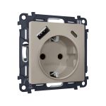 MA370010 Комплект механизма электрической розетки ALFA Серо-бежевый матовый 2USB A+C 20W (быстрая зарядка) с/з QUANT (AP3700, VM160)