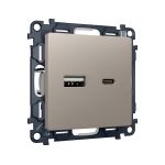 MA371010 Комплект механизма розетки ALFA Серо-бежевый матовый 2USB A+C 20W (быстрая зарядка) QUANT (AP3710, VM177)
