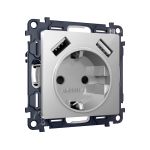 MA409010 Комплект механизма электрической розетки ALFA Серебро глянец 2USB A+A 18W (быстрая зарядка) с/з QUANT (AP4090, VM155) 