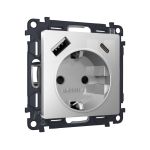 MA410010 Комплект механизма электрической розетки ALFA Серебро глянец 2USB A+C 20W (быстрая зарядка) с/з QUANT (AP4100, VM160)