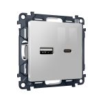 MA411010 Комплект механизма розетки ALFA Серебро глянец 2USB A+C 20W (быстрая зарядка) QUANT (AP4110, VM177)