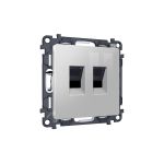 MA412110 Комплект механизма компьютерной двойной розетки RJ-45 (8P8C) CAT6 с автоматической защитной шторкой ALFA Серебро глянец QUANT (AP4121, VM189)