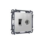 MA412510 Комплект механизма розетки компьютерной + TV оконечной RJ-45 с автоматической защитной шторкой ALFA Серебро глянец QUANT (AP4125, VM195)