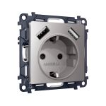 MA509010 Комплект механизма электрической розетки ALFA Сталь матовый 2USB A+A 18W (быстрая зарядка) с/з QUANT (AP5090, VM155)