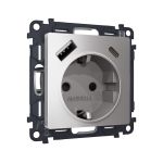 MA510010 Комплект механизма электрической розетки ALFA Сталь матовый 2USB A+C 20W (быстрая зарядка) с/з QUANT (AP5100, VM160)