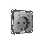MA510510 Комплект механизма электрической розетки 2USB С+C 20W с/з на винтовых зажимах 16A-250V ALFA Сталь матовый QUANT (AP5105, VM165)