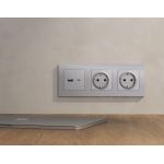 MA511010 Комплект механизма розетки ALFA Сталь матовый 2USB A+C 20W (быстрая зарядка) QUANT (AP5110, VM177)