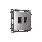 MA512110 Комплект механизма компьютерной двойной розетки RJ-45 (8P8C) CAT6 с автоматической защитной шторкой ALFA Сталь матовый QUANT (AP5121, VM189)