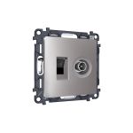 MA512510 Комплект механизма розетки компьютерной + TV оконечной RJ-45 с автоматической защитной шторкой ALFA Сталь матовый QUANT (AP5125, VM195)