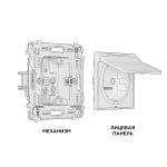 MA608010 Комплект механизма электрической розетки ALFA Шампань с/з с шторками и крышкой IP44 QUANT (AP6080, VM141)