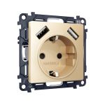MA609010 Комплект механизма электрической розетки ALFA Шампань 2USB A+A 18W (быстрая зарядка) с/з QUANT (AP6060, VM155)