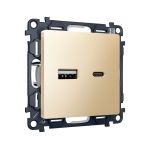 MA611010 Комплект механизма розетки ALFA Шампань 2USB A+C 20W (быстрая зарядка) QUANT (AP6110, VM177)