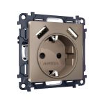 MA639010 Комплект механизма электрической розетки ALFA Темная бронза матовый 2USB A+A 18W (быстрая зарядка) с/з QUANT (AP6390, VM155)