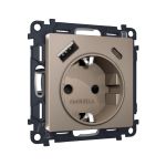 MA640010 Комплект механизма электрической розетки ALFA Темная бронза матовый 2USB A+C 20W (быстрая зарядка) с/з QUANT (AP6400, VM160)